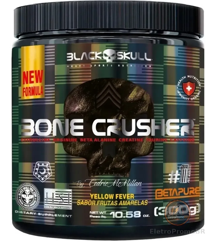 Pré-treino Bone Crusher 300g Black Skull Sabor Frutas Amarelas