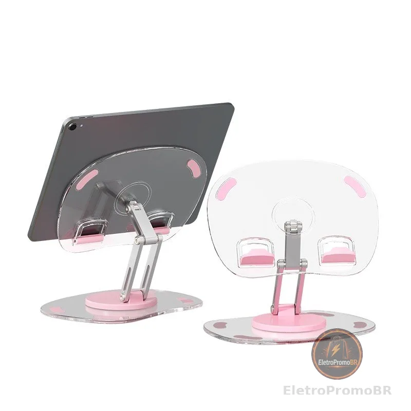 Suporte Para Celular e Tablet Transparente Ajustavél Rotatório 360° Escritorio Acrilico Dobravel