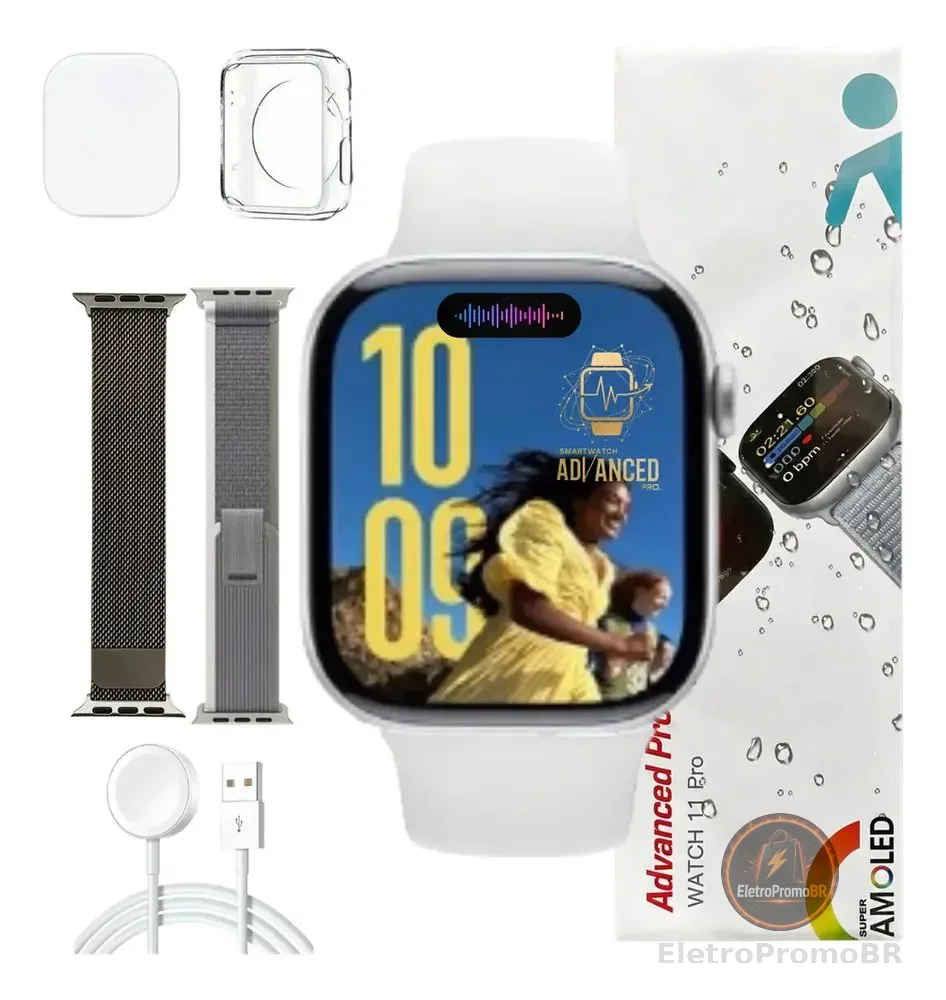 Relógio Smartwatch W11 Pro Series 11 Amoled Whatsapp Gps Nfc Prateado SMARTWATCH ADVANCED PRO