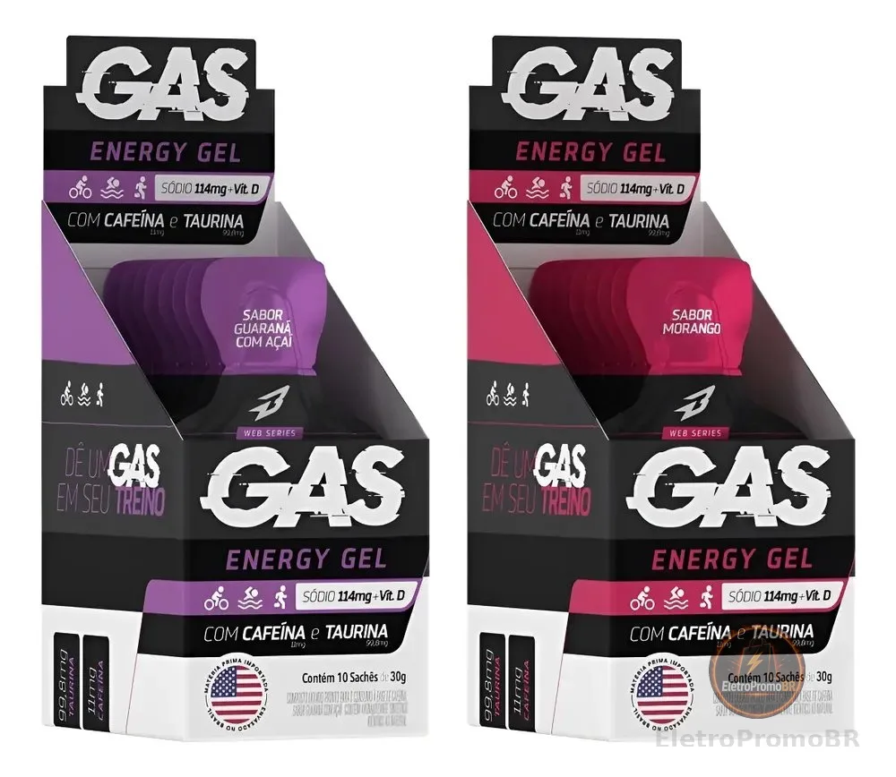 Kit 2x Caixas Gas Energy Gel 20 Sachês Ciclismo Bodyaction Guaraná Com Açaí/morango