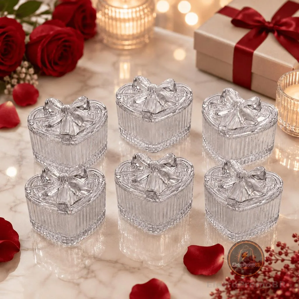 Potiche Decorativo Vidro Coração Laço Porta Joias Bomboniere Doces Lembrancinha Festas CHEF D