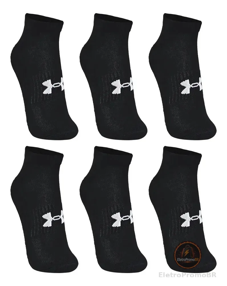 Kit 6 Pares De Meias Core Cotton Cano Curto Under Armour Preto Liso 41-44