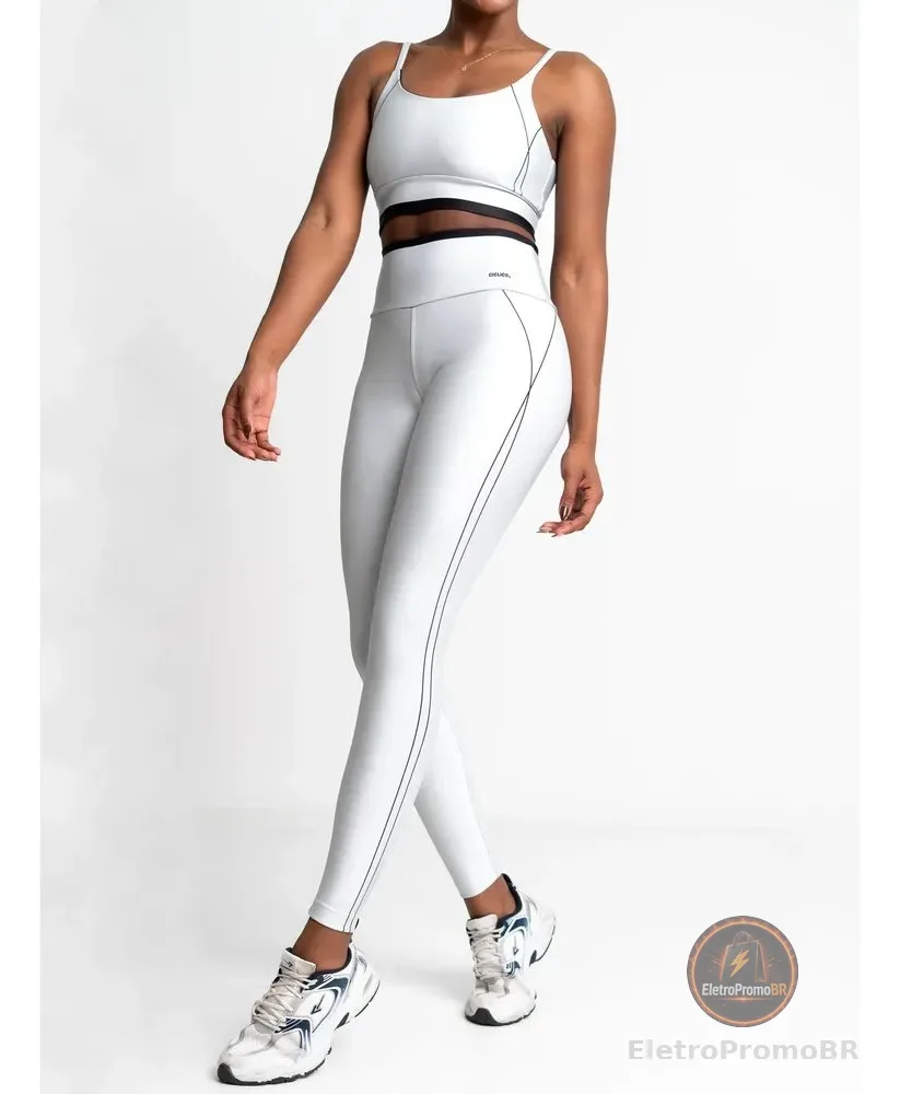 Conjunto Legging E Top Alcinha Para Academia Feminino Cinza Liso P