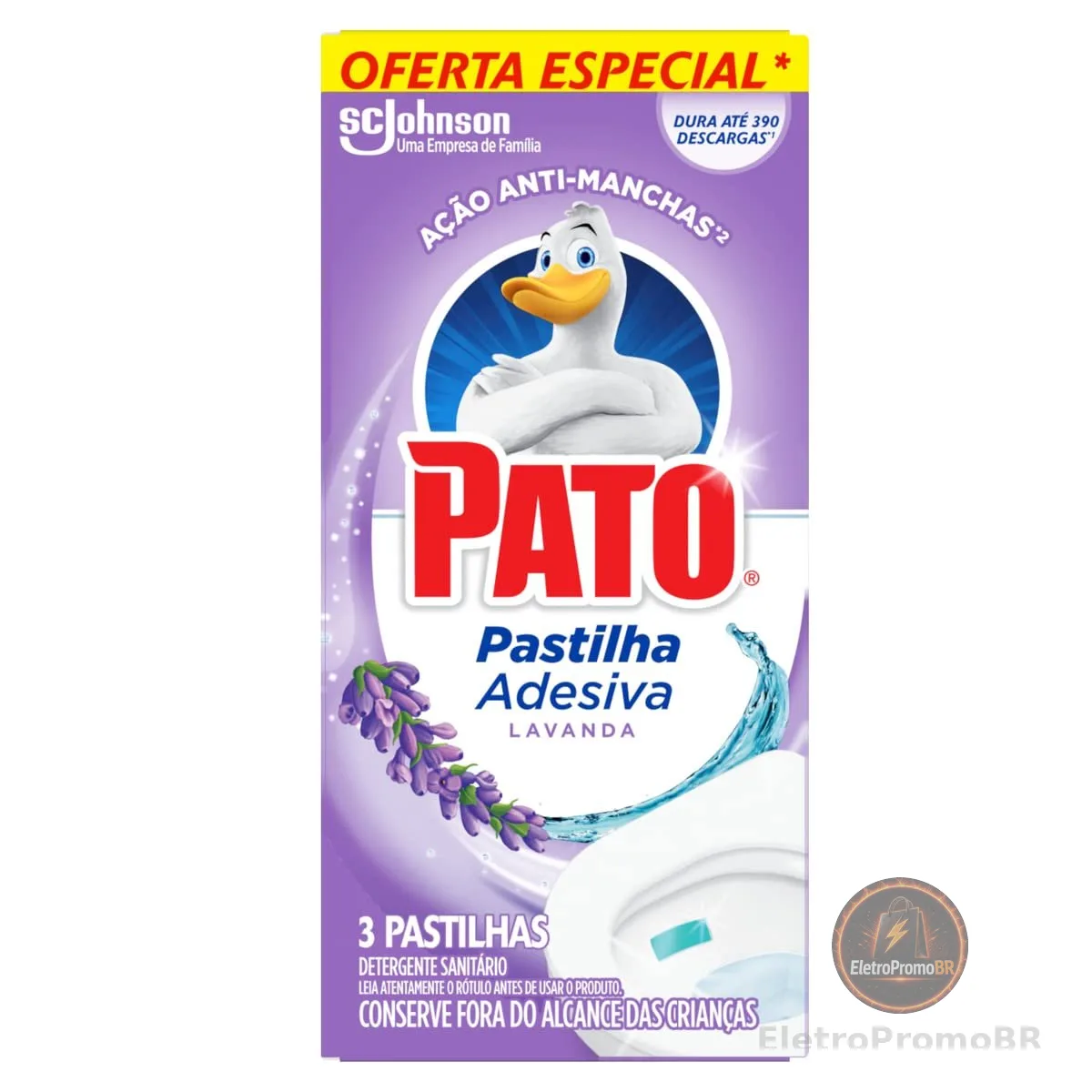 Pato Desinfetante Pastilha Sanitária Adesiva Lavanda, 3 unidades
