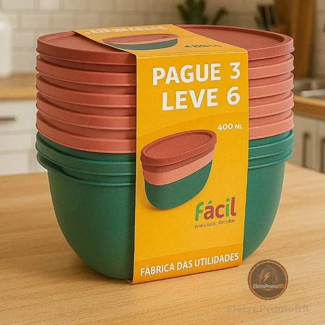 Kit 6 Potes Herméticos Plásticos | Pague 3 Leve 6 | Alta Qualidade para Organização de Cozinha