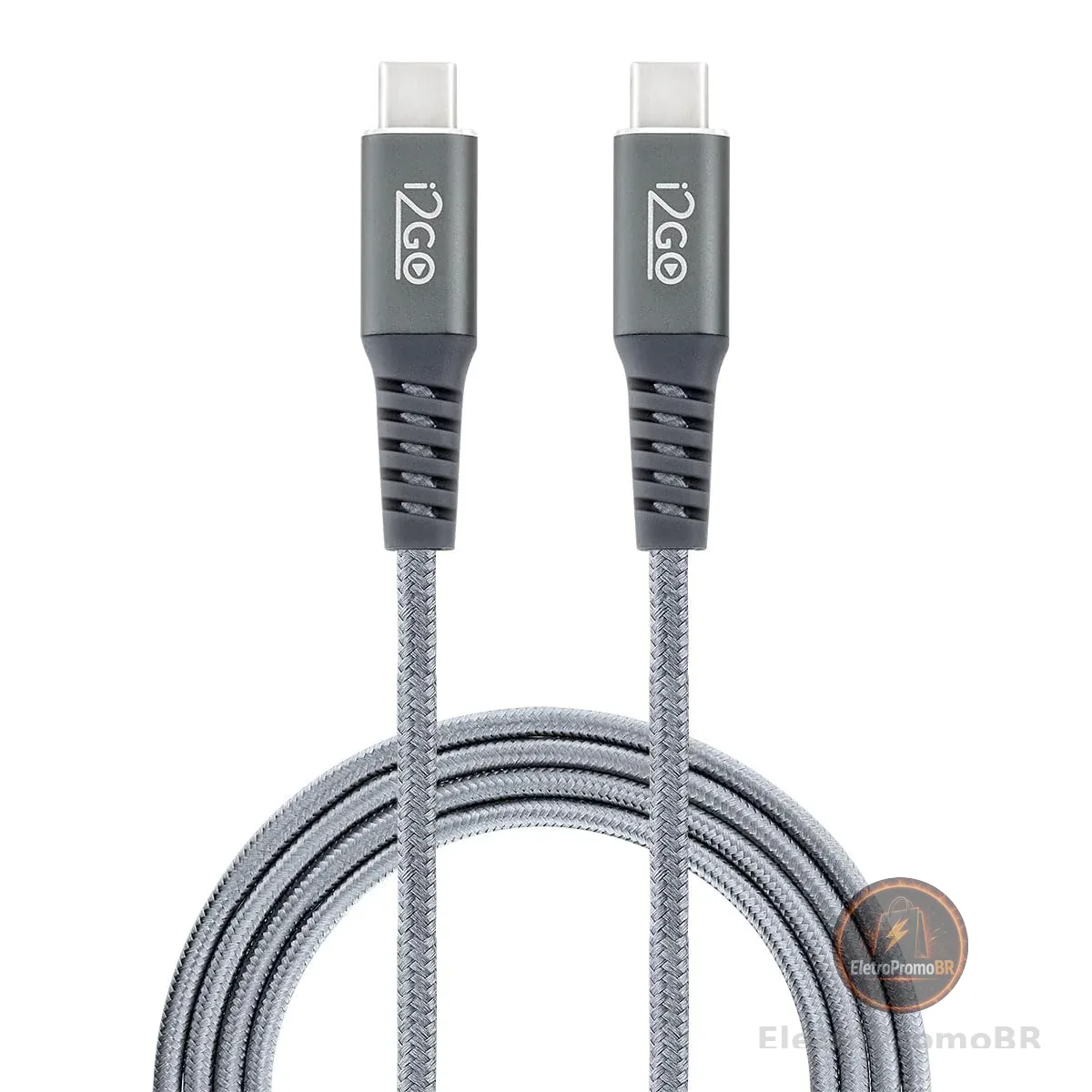 Cabo USB-C + USB-C I2GO 2m 3A Nylon Trançado Chumbo - I2GO PRO