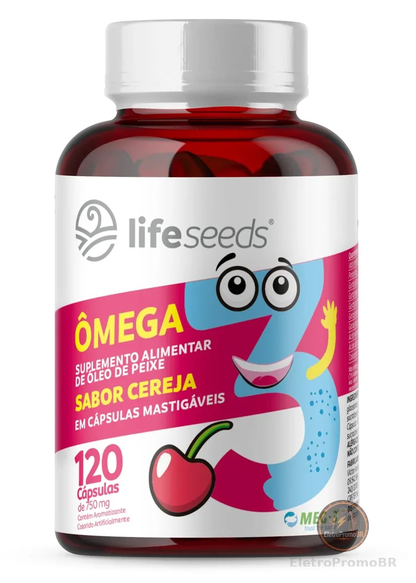 Ômega 3 Mastigável Sabor Cereja Epa Dha - Certificação Internacional MEG-3 – 120 Cápsulas