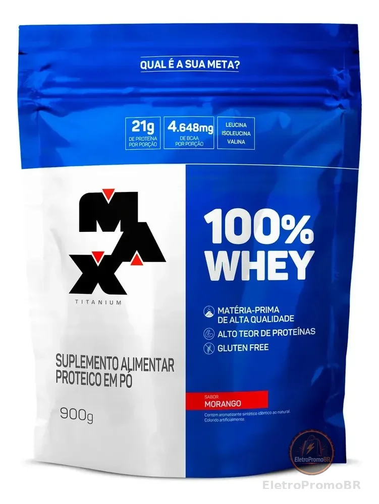 Suplemento en pó Max Titanium 100% WHEY Proteínas de 100% Whey Protein Concentrado sabor morango x 900g