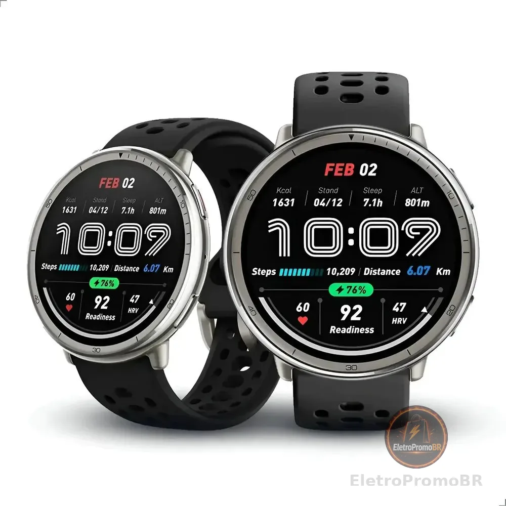 Relógio Amazfit Active 2 Smartwatch Prateado Silicone Preto