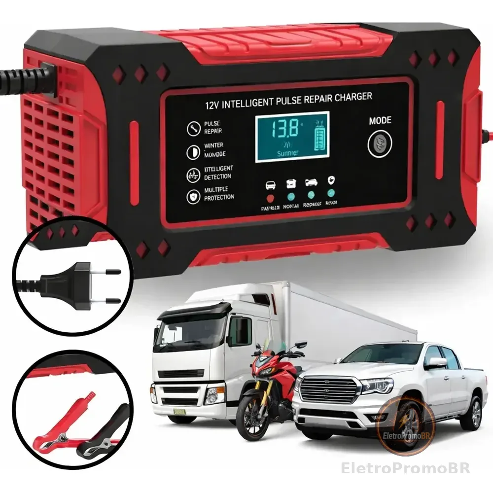 Carregador Inteligente De Bateria Automotiva Portátil 12v 6a