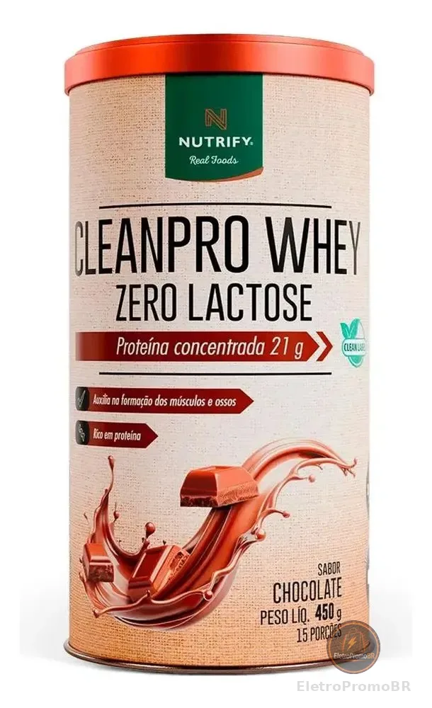 Proteína Clean Pro Whey Zero Lactose Nutrify Chocolate 450g Chocolate