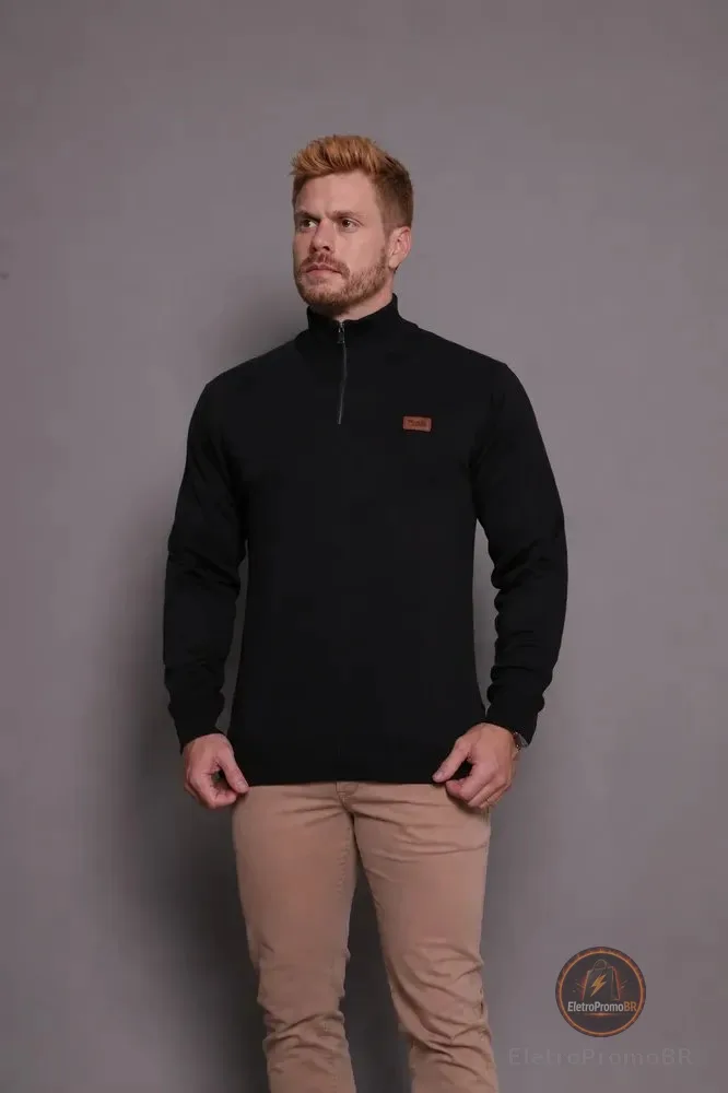Suéter Masculino Zíper Gola Alta Red Nose Básico Inverno Preto M