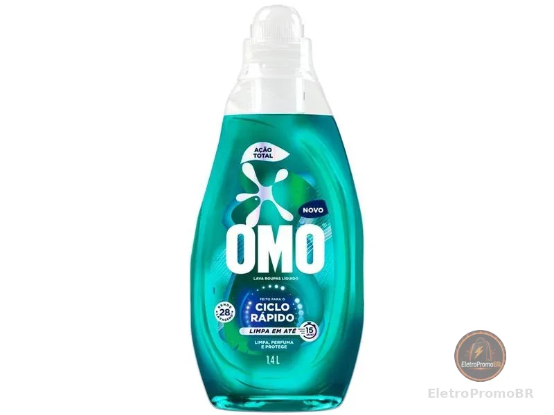Lava Roupas Líquido Ciclo Rápido OMO Ação Total 1,4L