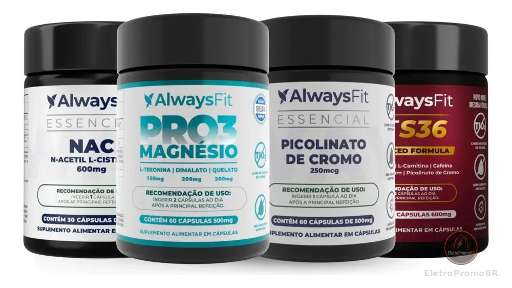 Kit Fit S36 + Pro3magnesio + Picolinato De Cromo + Nac Sem Sabor