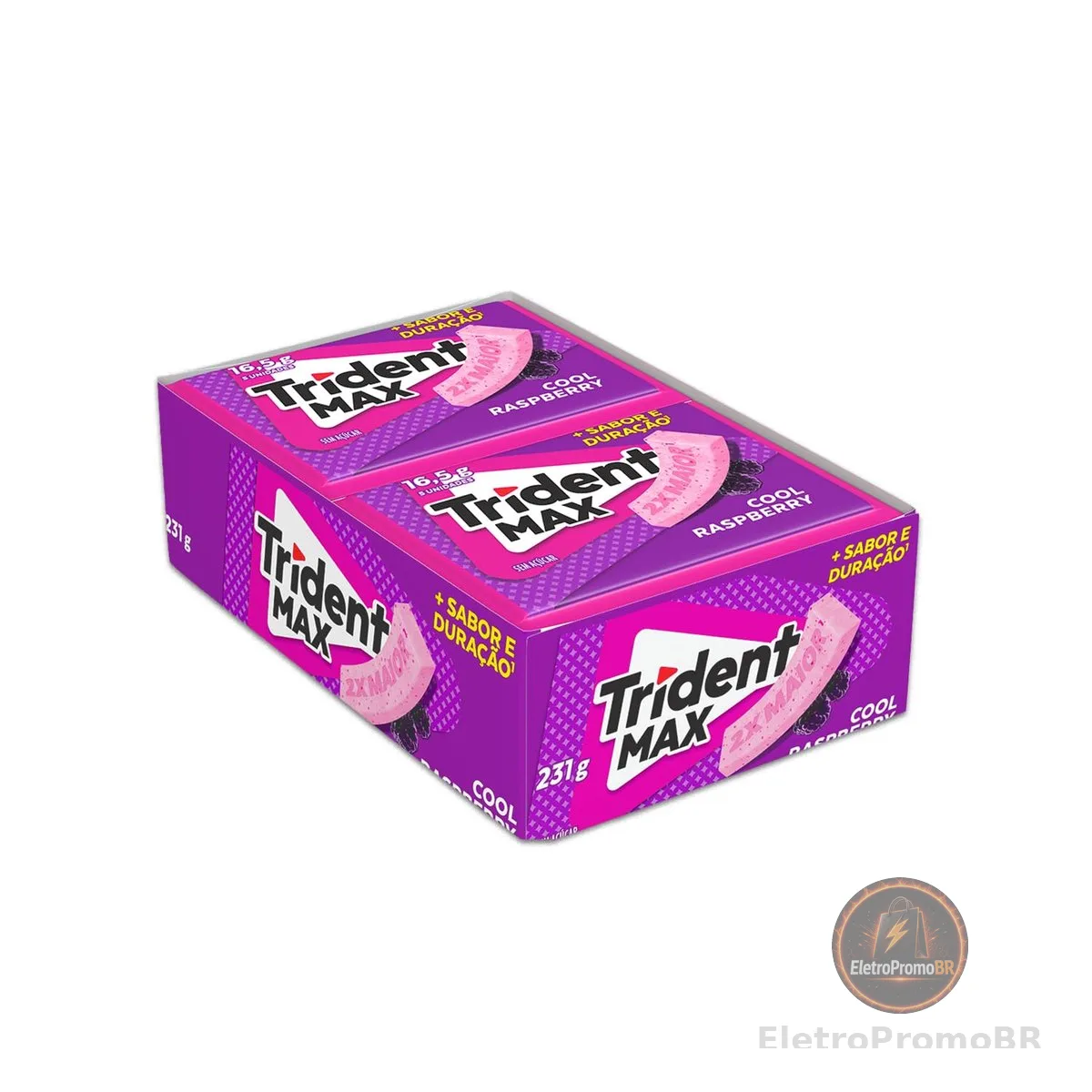 Chiclete Trident Max Cool Raspberry Sem Açúcar - Caixa com 14 unid. de 16,5g