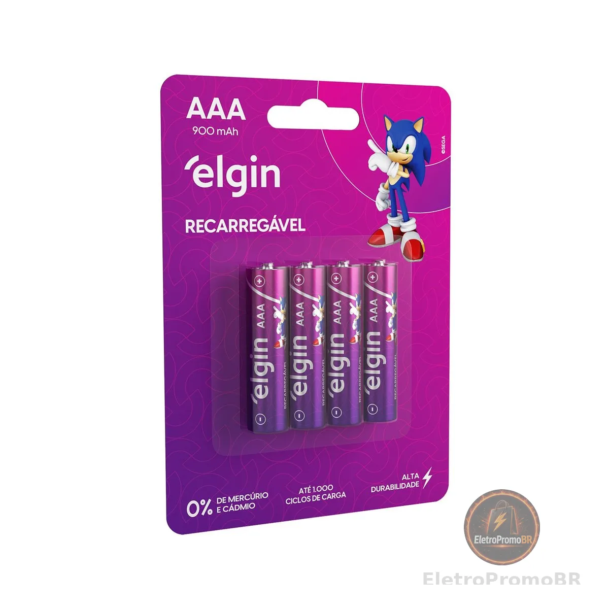 Pilha recarregável AAA 900mAh Elgin com 4 unidades Palito