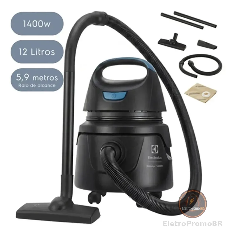 Aspirador de Pó e Água Electrolux 1400W 12 Litros 5,9 raio de ação Compacto Potente Função Sopro protetor térmico AWD01