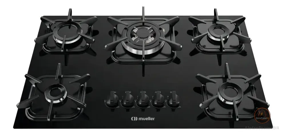 Cooktop Mueller 5 Bocas Preto Com Queimador Tripla Chama G5