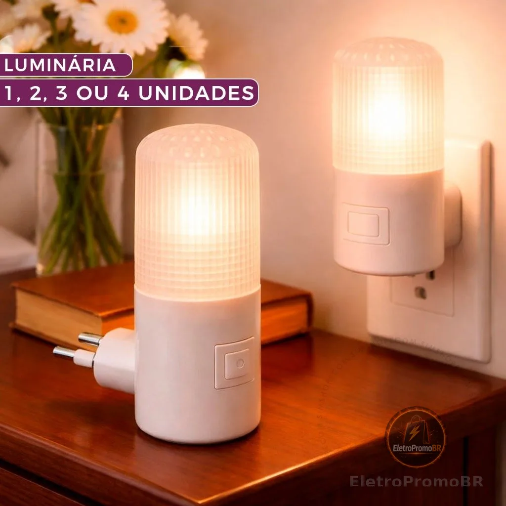 Luminária 1 2 3 ou 4 Unidades Abajur Luz Noturno Led Tomada Bivolt