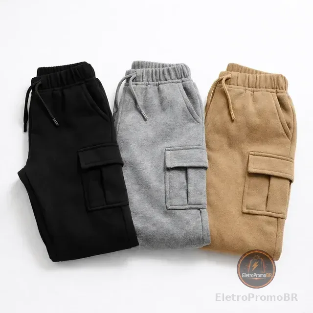 Kit Com 3 Calças Cargo Moletom Menino Estilo Tendência