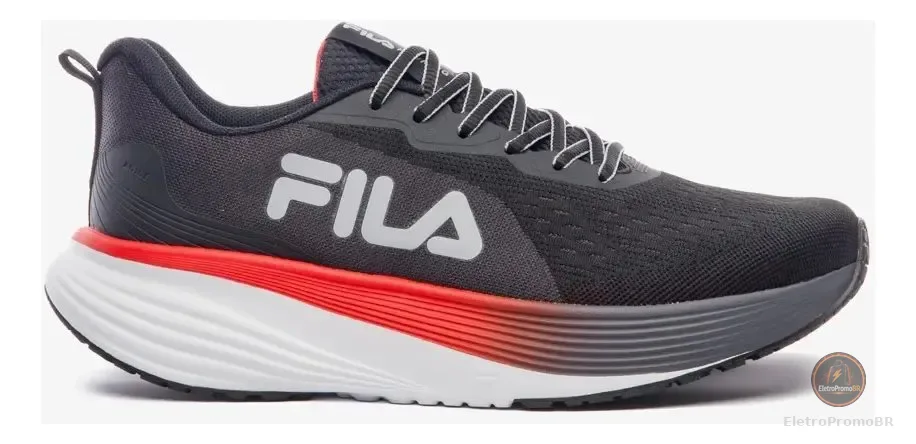 Tênis Masculino Agile Fila Preto/grafite/vermelho Liso 39 Br