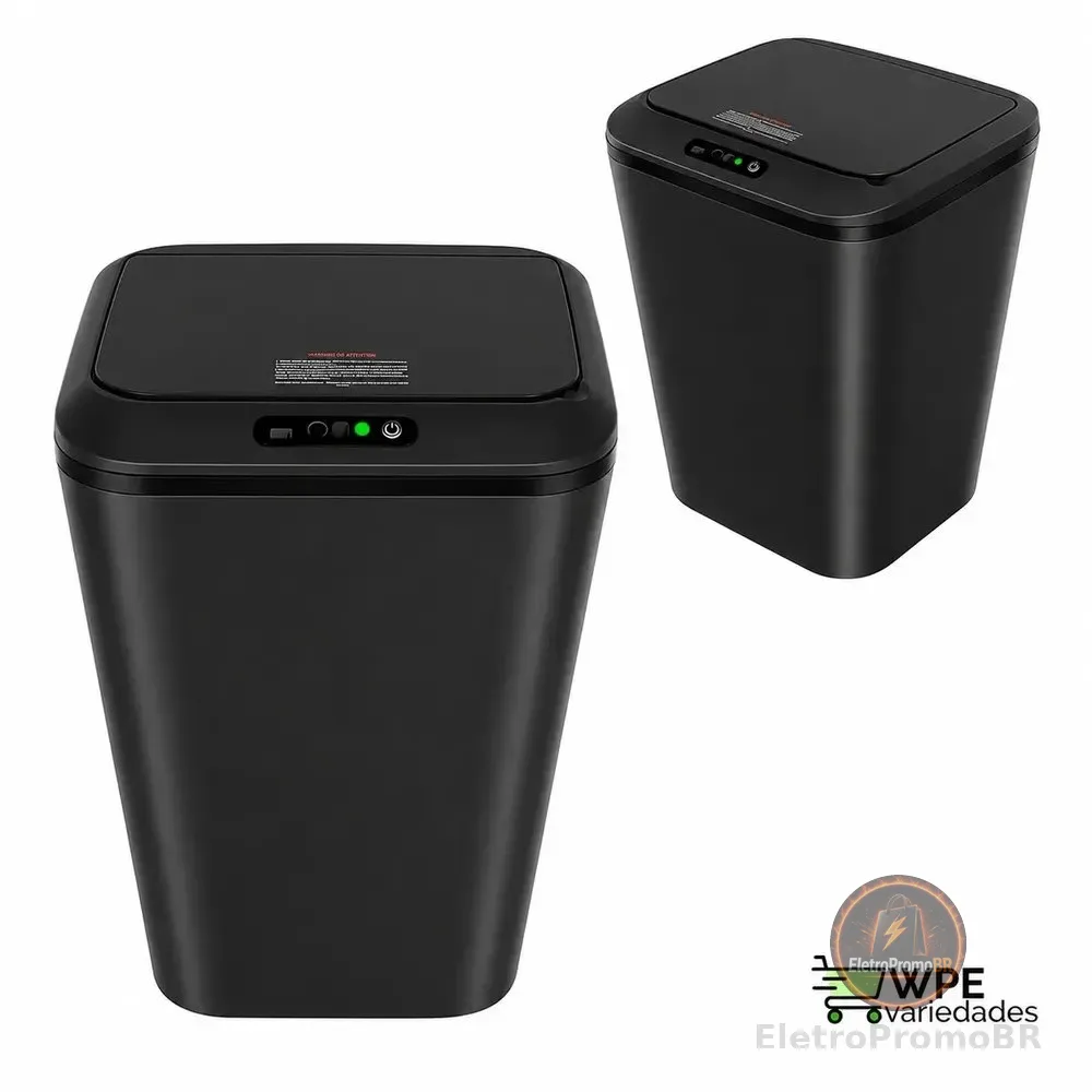Lixeira Inteligente Automática com Sensor para Cozinha e Banheiro, 16 Litros Preto