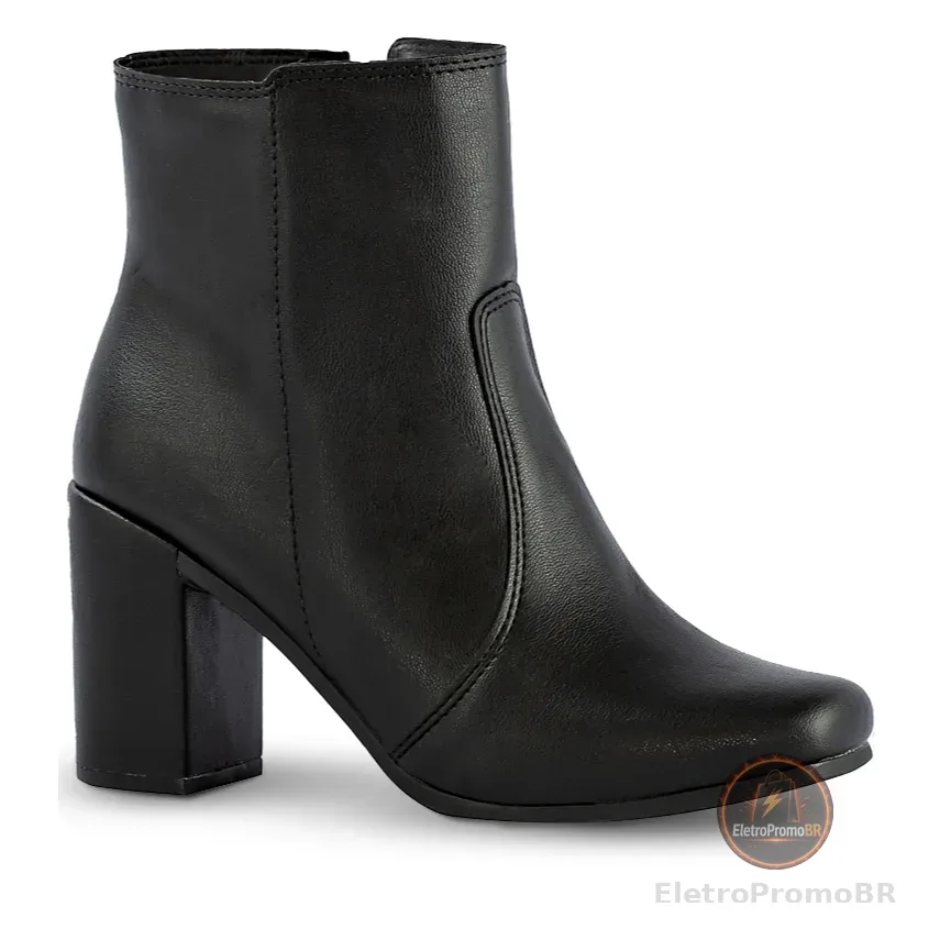 Coturno Feminino Lumiss Confortável Salto Alto Grosso Bota Bico Quadrado Zíper Blogueira Square