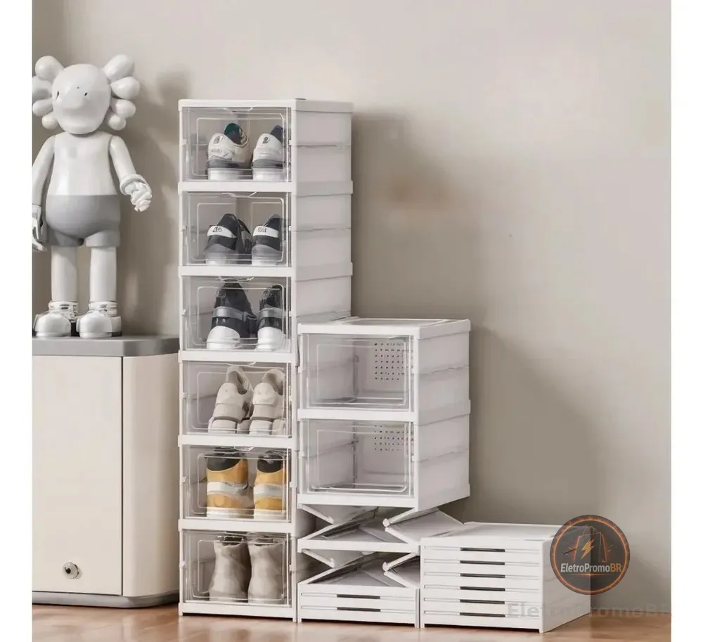 Sapateira Vertical Empilhável 6 Pares Organizador De Calçados Modular Branco Caixa de Tênis Fácil Montagem