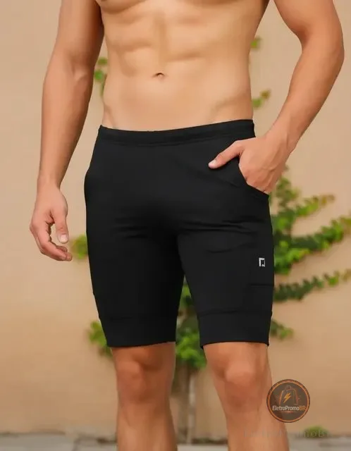 Bermuda De Compressão Com Bolsos Laterais Masculina