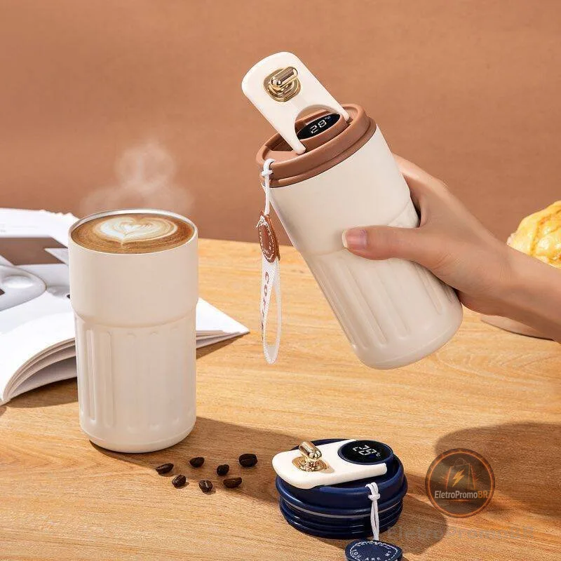 Copo Térmico Cafe 450 ml Inox com Display Digital e Tampa com Trava – Mantém Temperatura por Horas