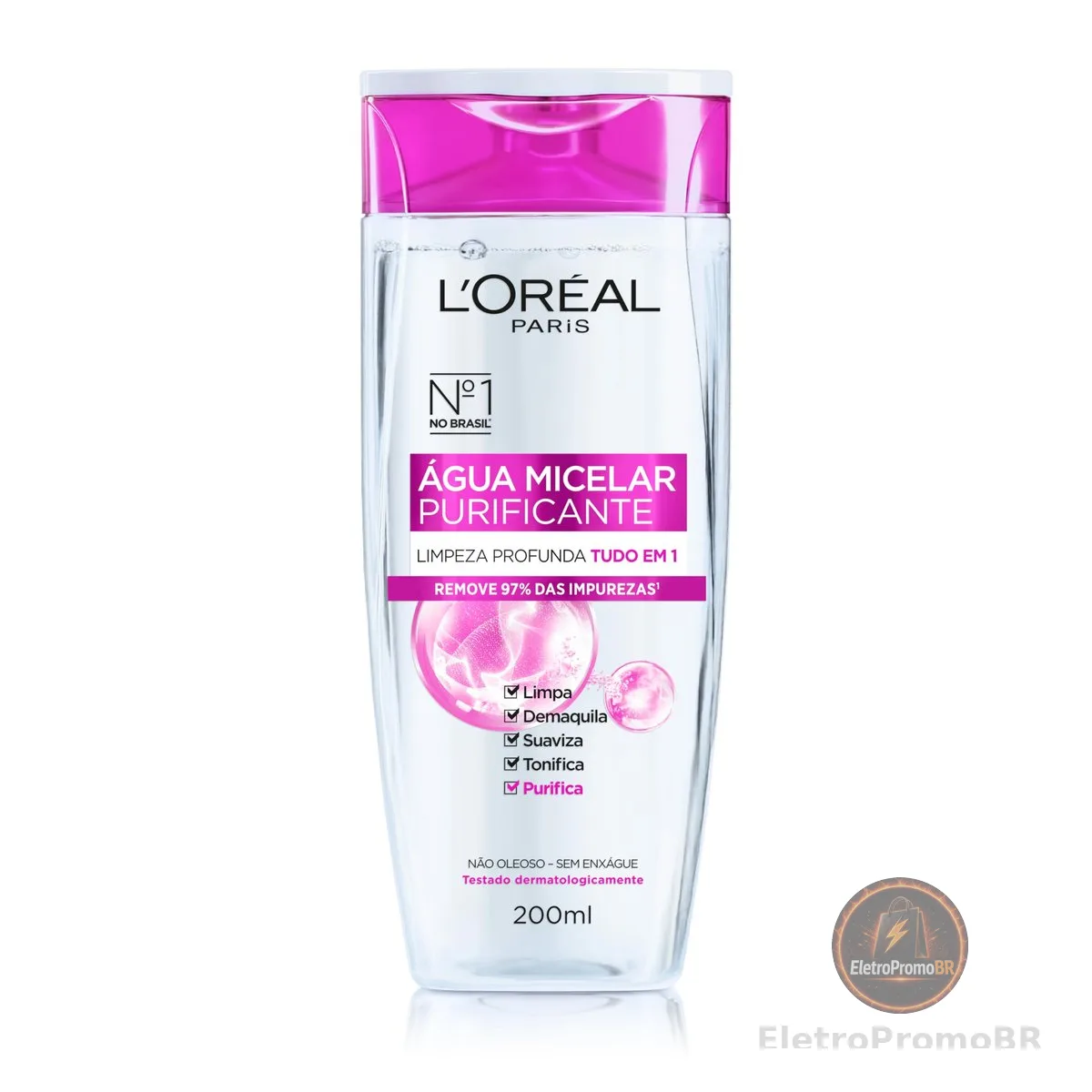 L'Oréal Paris, Água Micelar Solução de Limpeza 5 em 1 Limpa, Demaquila, Purifica, Suaviza e Reequilibra, Cuidado Diário Multifuncional para Todos os Tipos de Peles 200ml