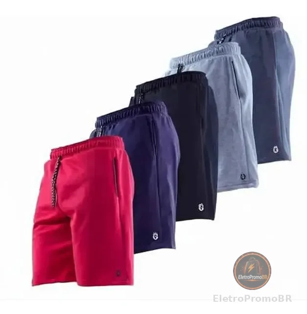 Kit 5 Bermuda Short Moletom Masculino Bolso Academia Corrida