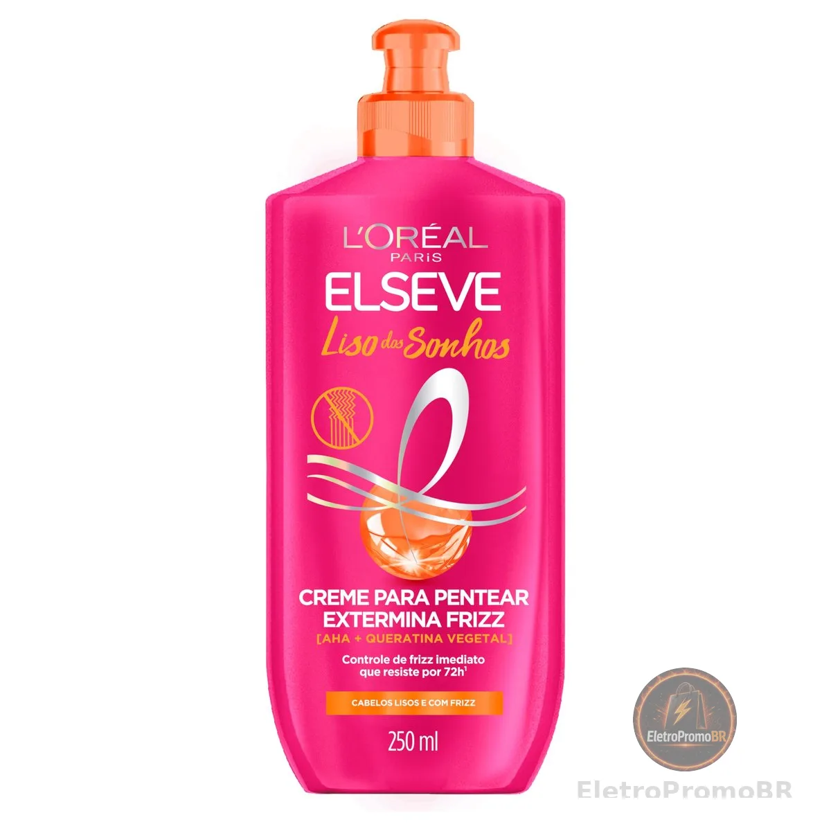 L'Oréal Paris Elseve Liso dos Sonhos Creme para Pentear, com Queratina Vegetal e AHA, Frizz Controlado por 72h, Proteção Térmica até 230°C e Alinhamento Capilar, 250ml