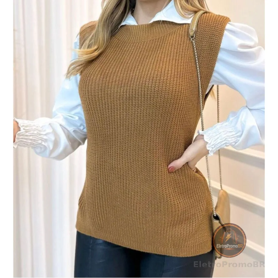 Colete Feminino Tricot Fang Tricô Pullover