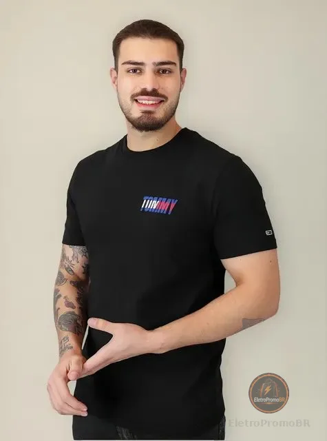 Camiseta Tommy Jeans Regular Italic Colors Logo Preta