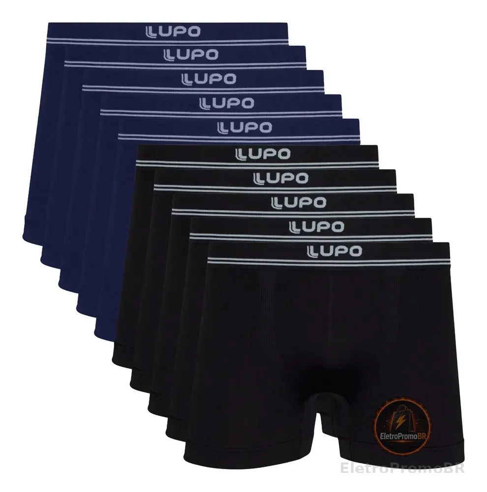 Kit 10 Cuecas Lupo Boxer Poliamida Box Sem Costura Original 5 Azul - 5 Preto Box Confortável Toque Gelado P (38 A 40)