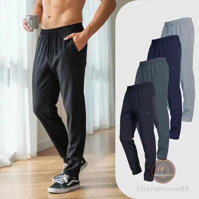 Kit 4 Calças Masculinas Tactel Elastano Corte Reto Academia