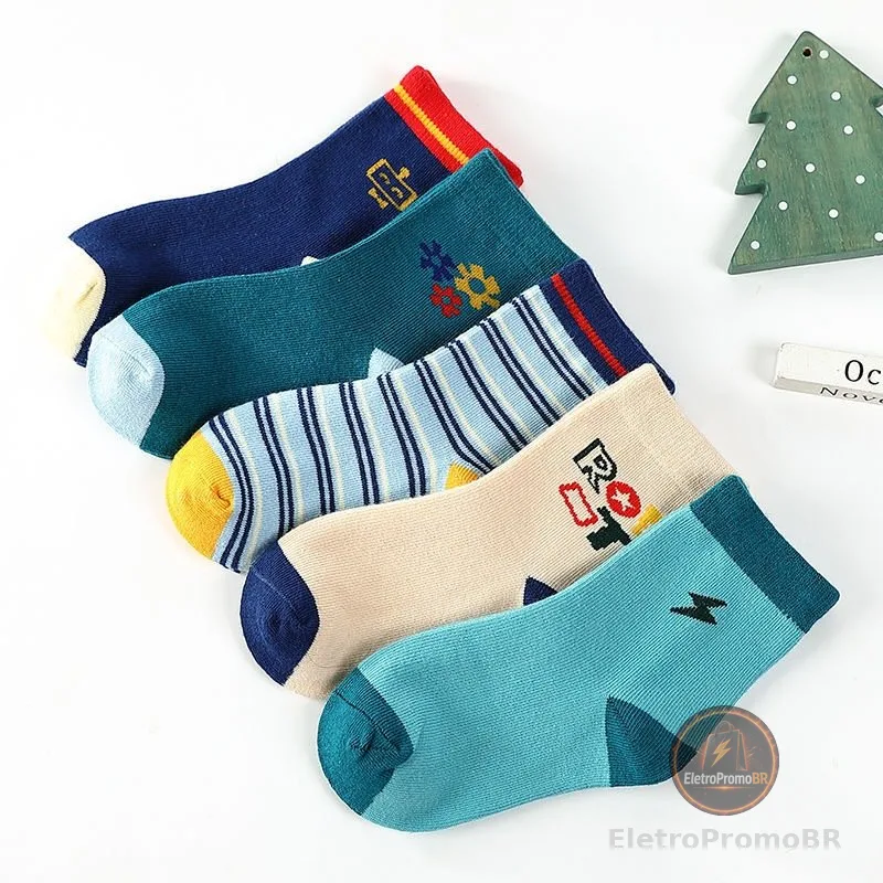 Kit 6 ou 12 Pares Meias Bebê e Infantil Menino Masculino Com Estampa Cor Sortidos