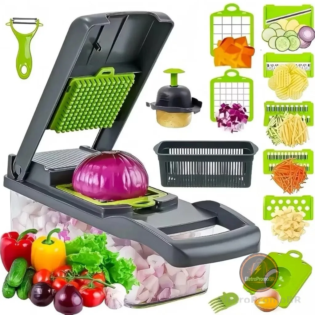 Fatiador Ralador 16 em 1 Profissional de Cozinha em Aço Inoxidável Multifuncional para Legumes Frutas e Verduras