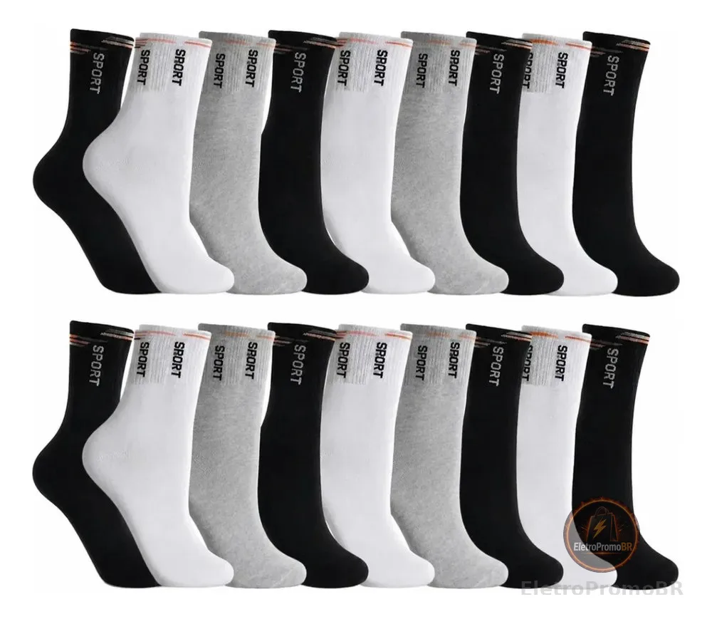Kit 6 Pares Meias Cano Alto Algodão Para Esporte Academia Sortidas Tamanho Unico