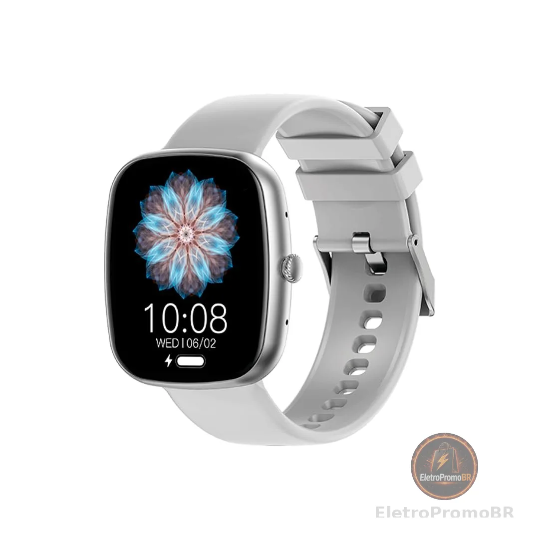 Smartwatch HZ-139 1.83" com Chamadas Bluetooth, Notificações, Esportes, Tela Full Touch, à Prova d’Água, Android e iOS(Prata)