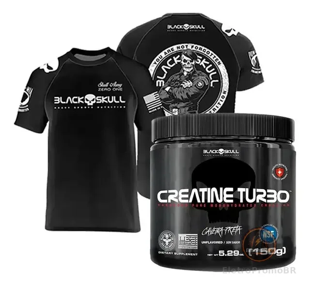 Kit Black Skull Camiseta Bope Creatina Dry Fit Camisa Treino