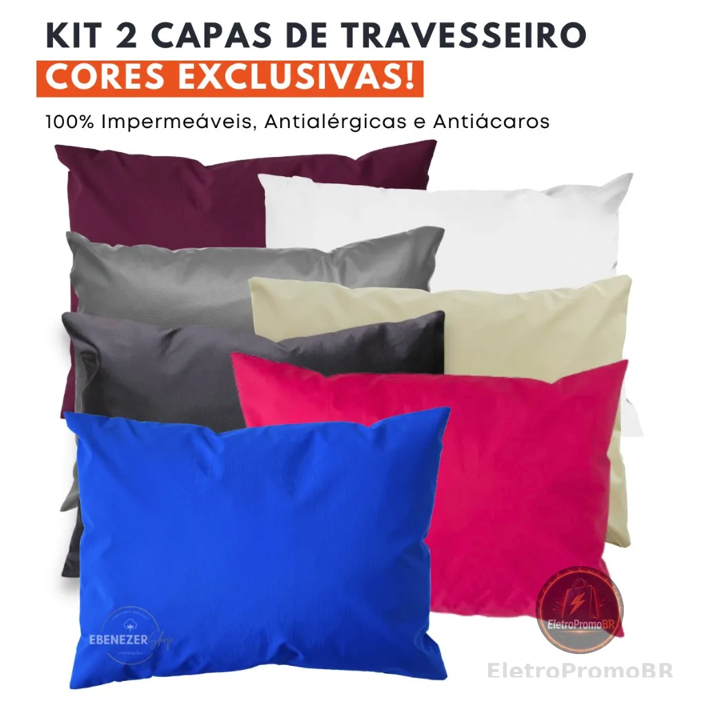 Kit 2 Capa Protetora de Travesseiro Impermeável Fronha Anti-ácaro, Antialérgico Antimofo Silenciosa