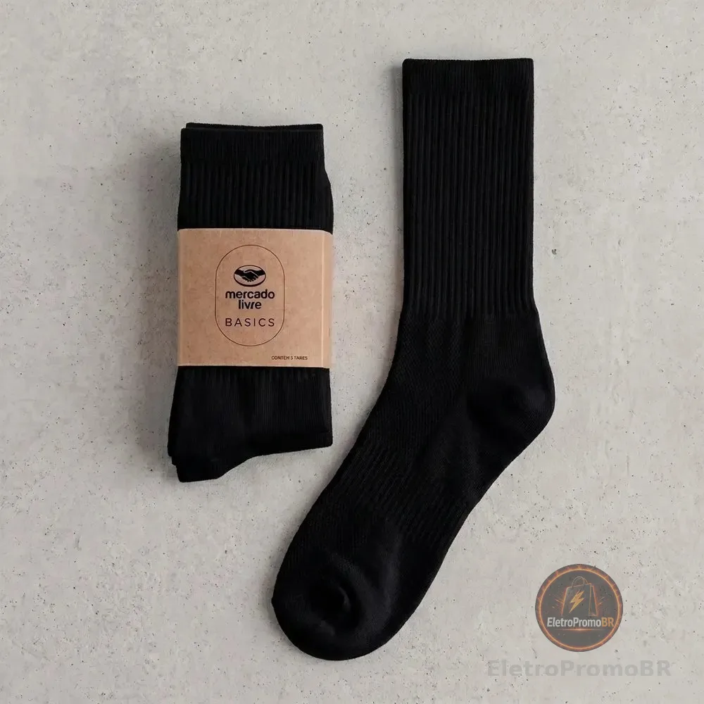 Kit 3 Meias Cano Alto Canelada - Mercado Livre Basics Preto Liso 39-43