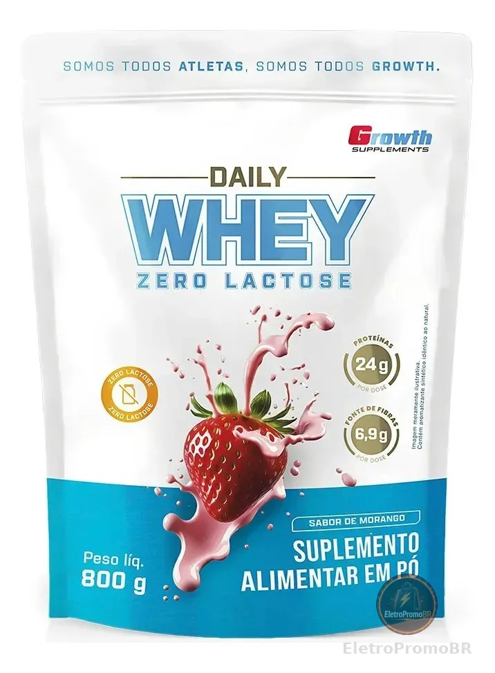 Daily Whey Protein Zero Lactose 800g Growth Supplements Morango