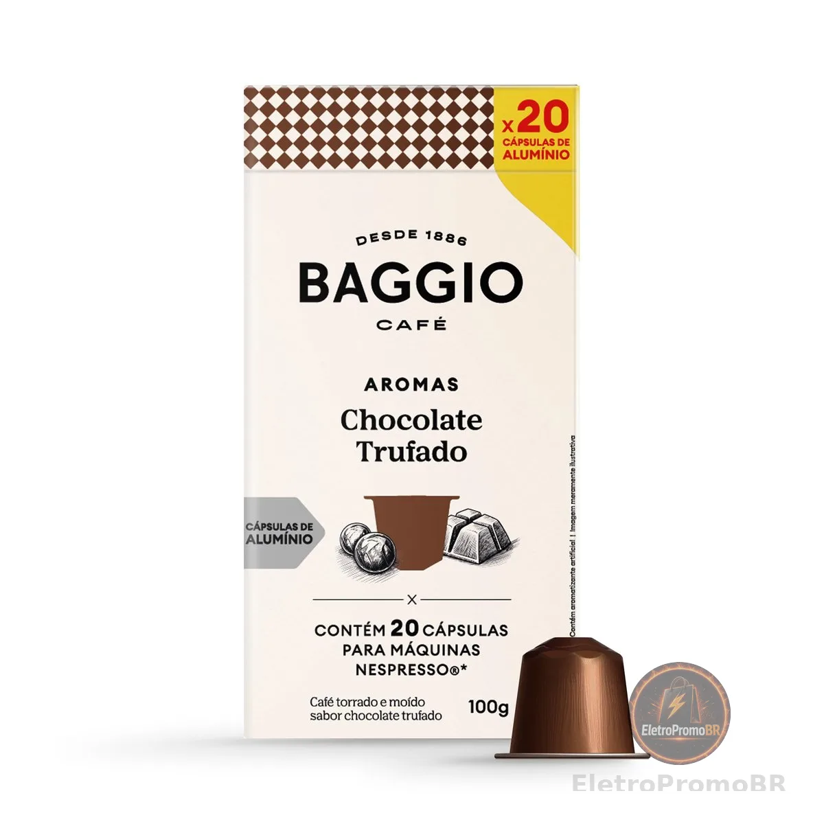 Cápsulas de Café Baggio Café Aroma Chocolate Trufado, compatível com Nespresso, contém 20 cápsulas
