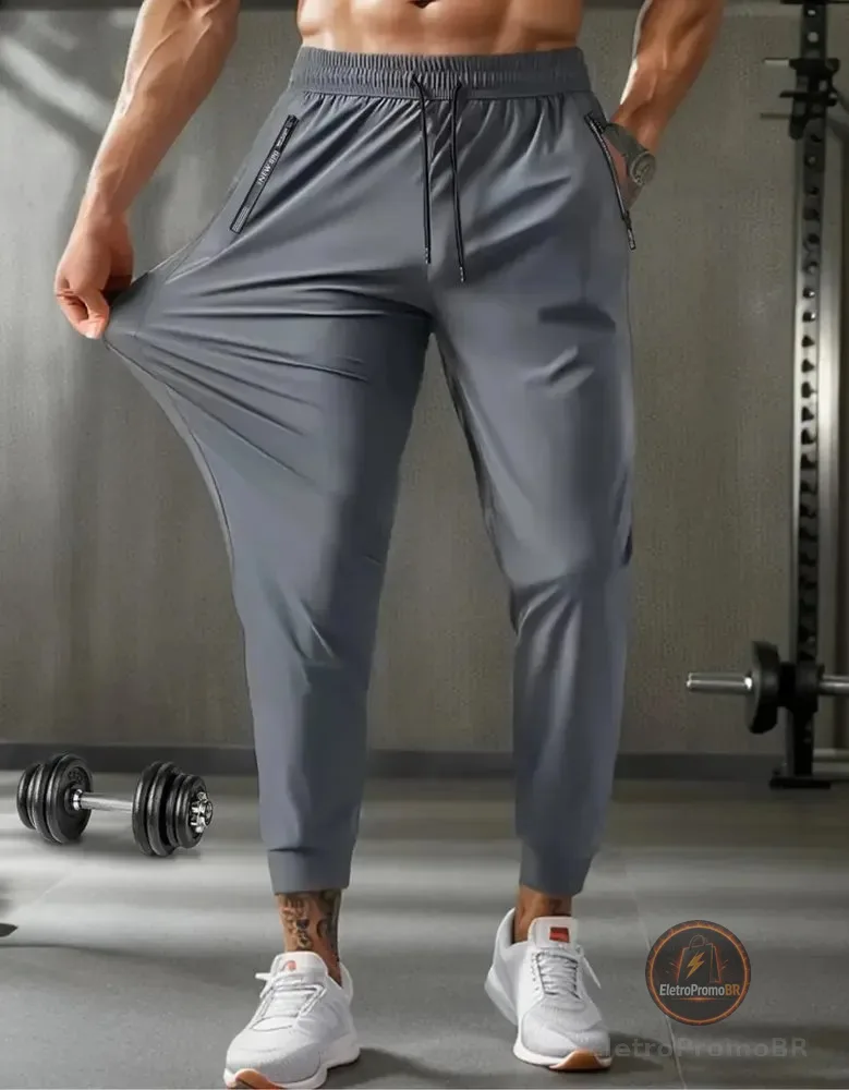 Calça Dry Fit Masculina Tecnológica Poliamida Com Elastano Cinza Dry Fit G1