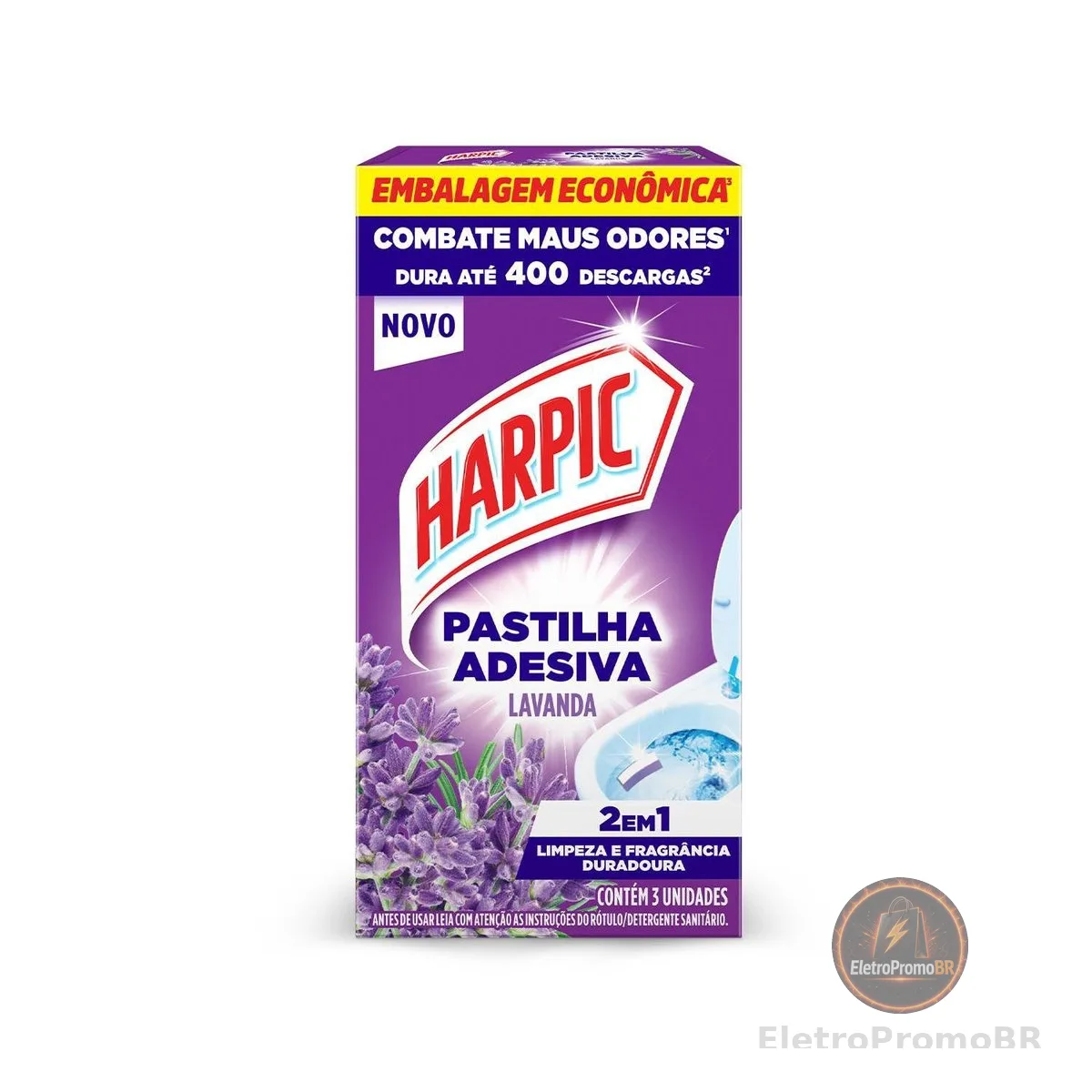 Harpic Pastilha Adesiva Power 2 em 1 Limpador e Aromatizador Sanitário Lavanda 3 unidades