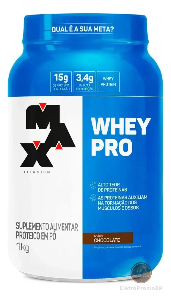 Whey Protein 1kg Whey Pro Max Titanium Sabor Chocolate BCAA e Aminoácidos