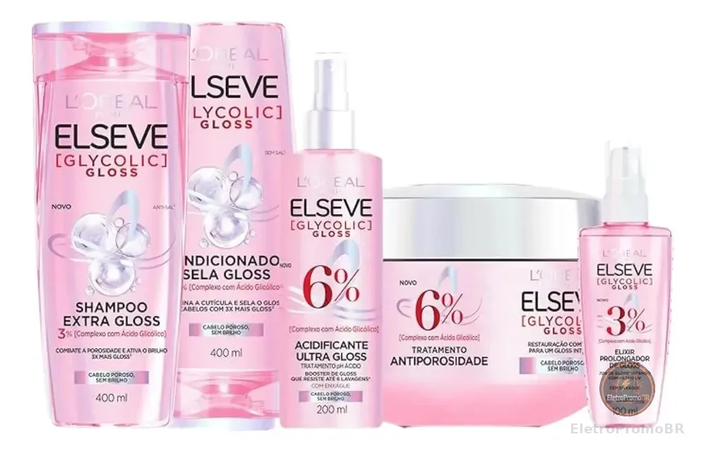Kit Capilar Anti-Porosidade Glycolic Gloss Elseve L'Oréal Paris, 5 Passos